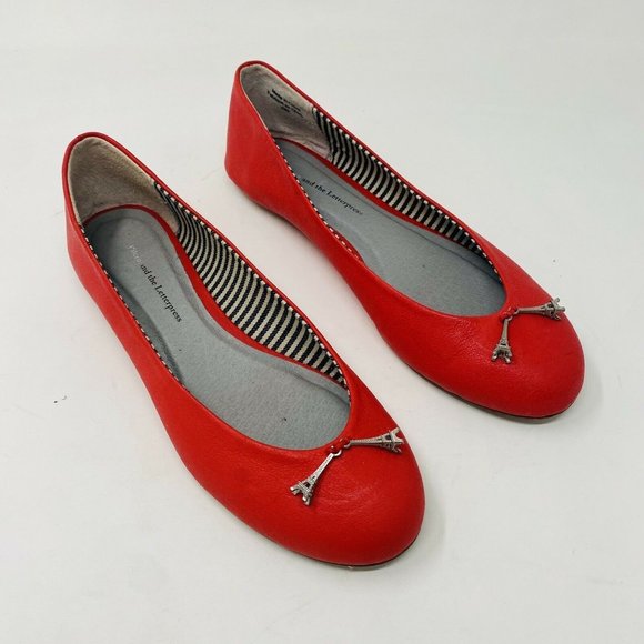 Anthropologie Pilcro Paris Eiffel Tower Red Ballet Flats 6 France Round … - Picture 11 of 11